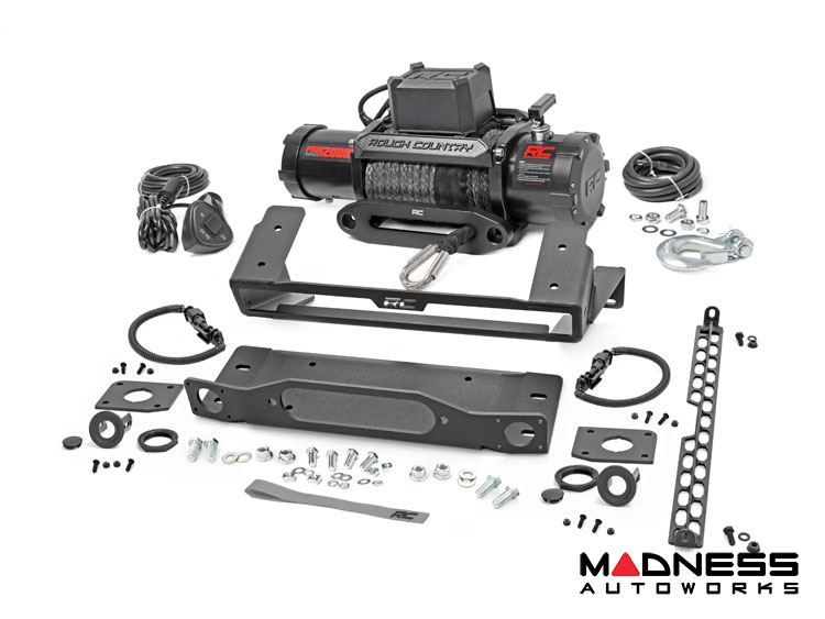 Ford Bronco Winch Mount - High Mount - OE Modular Bumper - Rough Country - PRO12000S Winch - No Lights